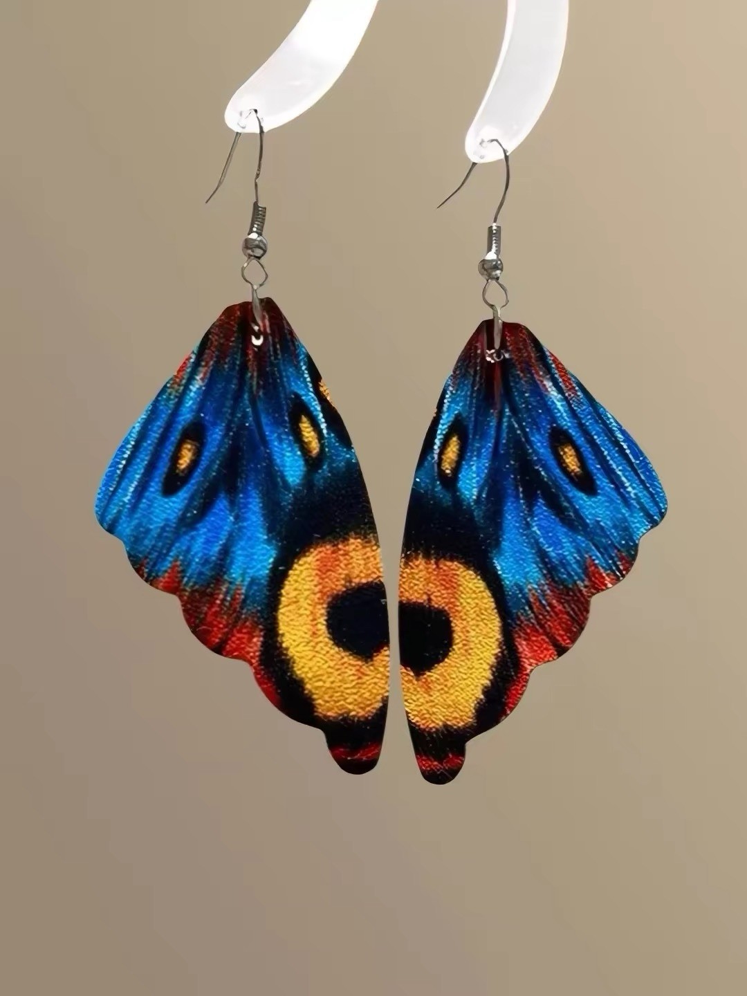 Multicolor Butterfly Wing Dangle/Drop Earrings Acrylic Hook No Stone