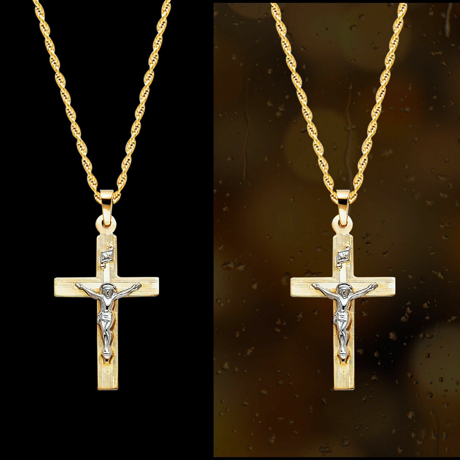 Mens Womens 14K Yellow Gold Real Religious Jesus Crucifix Pendant