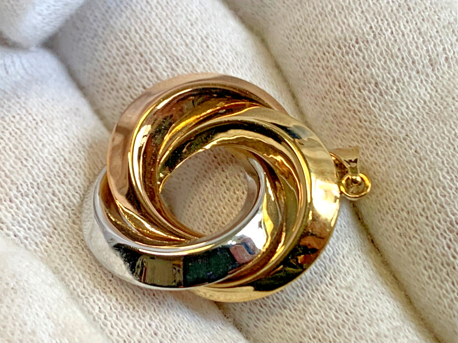 14K Tri-Color Gold Swirl Pendant 2.34g Fine Jewelry Yellow Rose & White Gold