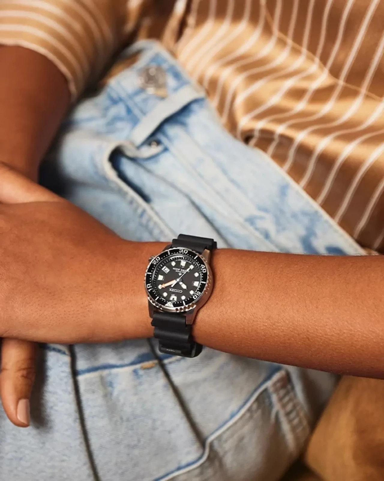 Citizen Women’s Sea Date Eco-Drive Black Polyurethane Watch 37 MM EO2020-08E