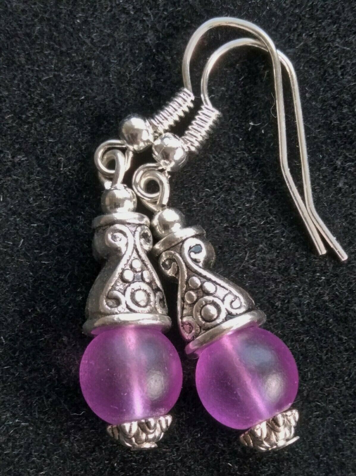 lavender frosted GLASS Bali style drop earring SP fish hook HANDCRAFTED