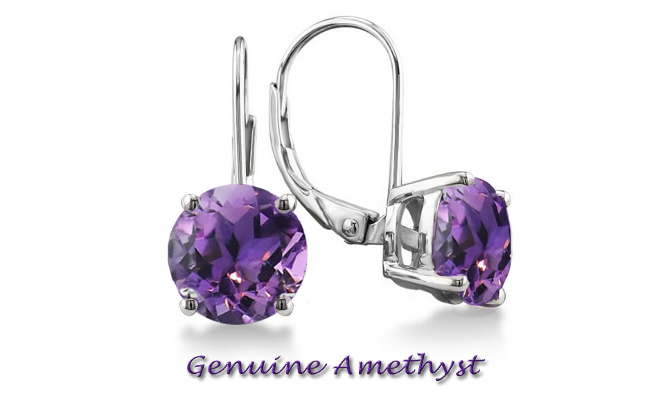 925 Sterling Silver 1.5ct Amethyst 6mm Round Leverback Earrings Round Earrings