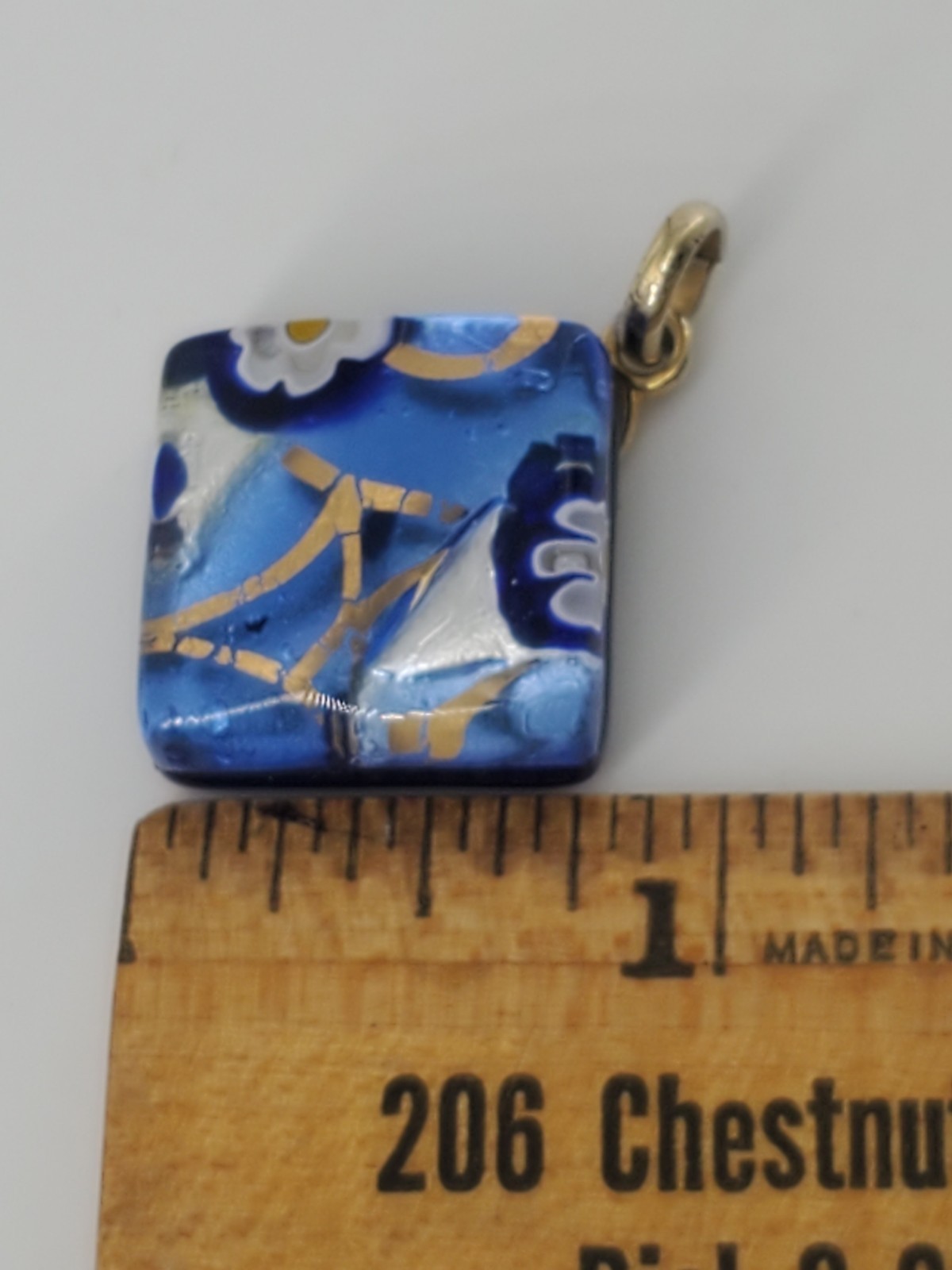 Murano Glass PENDANT Jewelry Blue Gold White Made In Italy Guaranteed Authentic