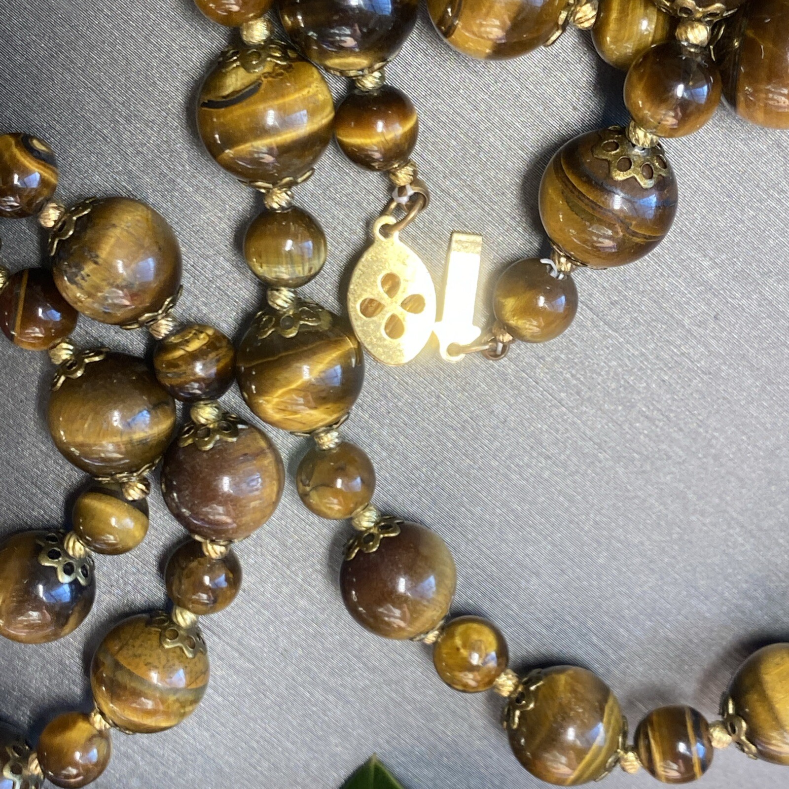 Vintage Tigers Eye Necklace Estate Fine Jewelry Pre-Owned Floral Filigree 25″