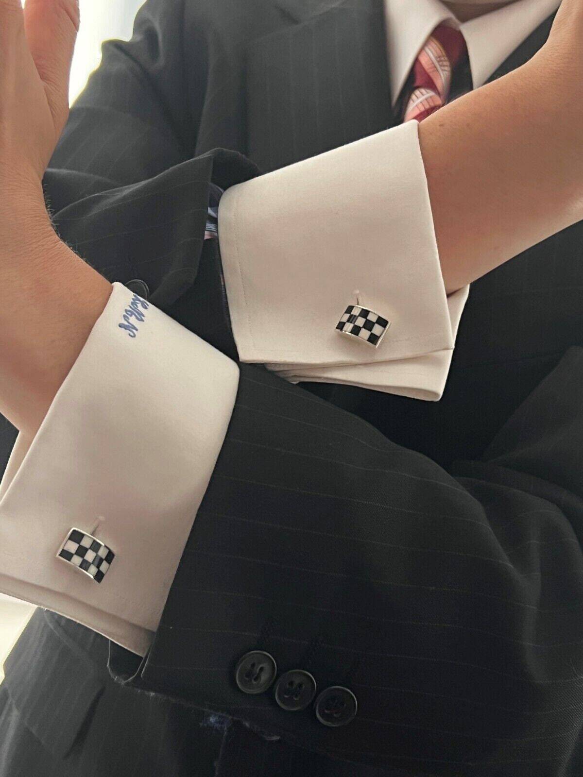 Rectangular Checkered Cufflinks Sterling Silver 925 Hallmarked By
