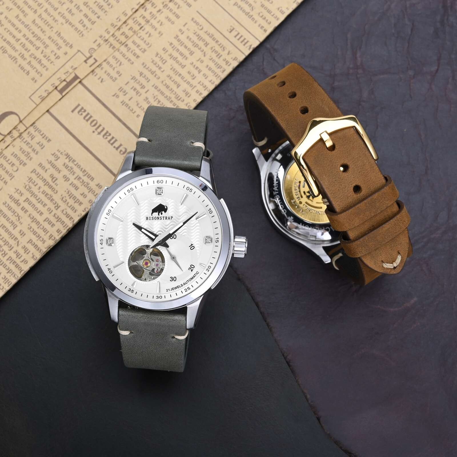 BISONSTRAP Calfskin Leather Watch Strap Quick Release 18mm 20mm 22mm Watch Band