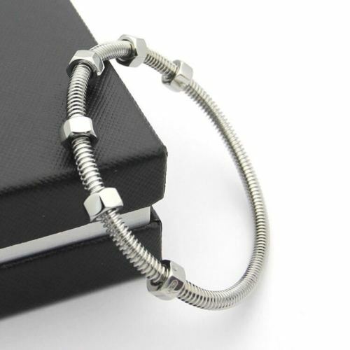 Unisex Men’s Women’s Steel Fashion Love Bolts and Screws Bracelet White Gold