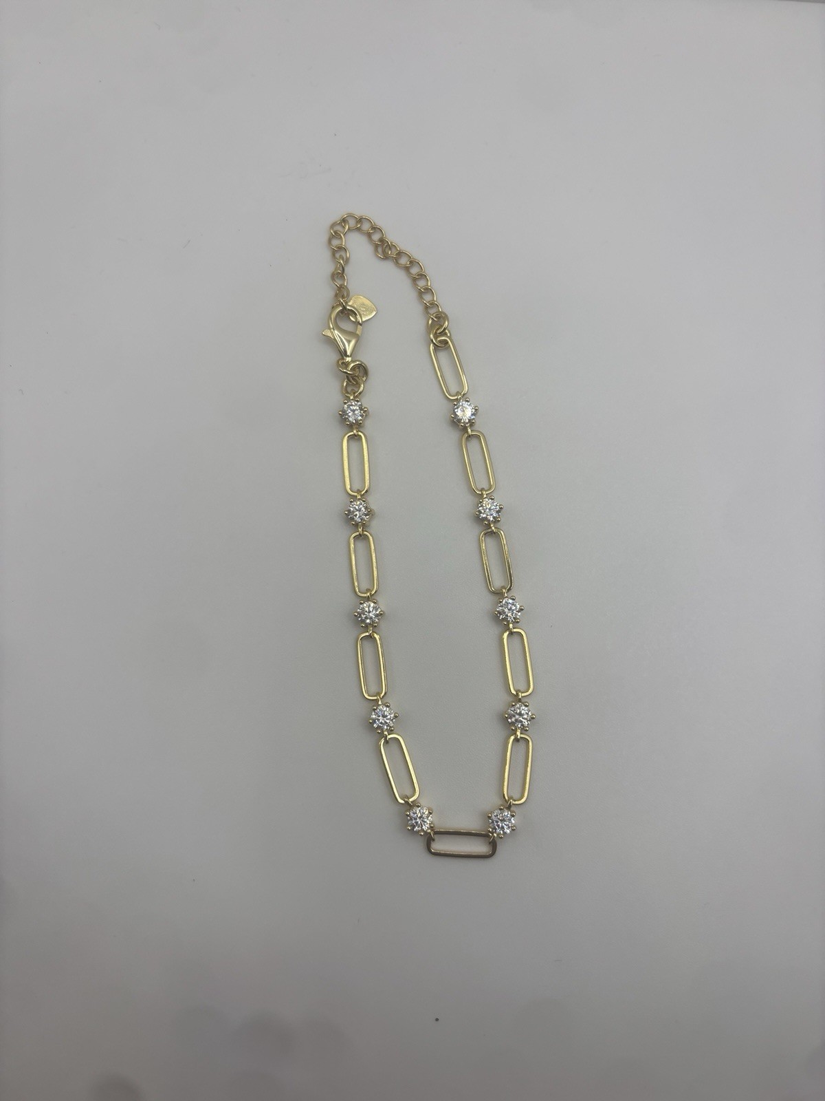 925 Sterling Silver 3ct Moissanite Paperclip Bracelet Gold Tone 19cm + Ext S925