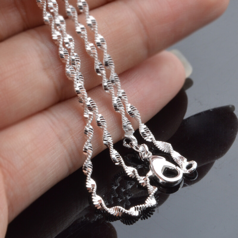 925 Silver Plated 2mm Water Wave Chain Mens Womens Necklace 16″ 18″ 20″ 22″ 24″