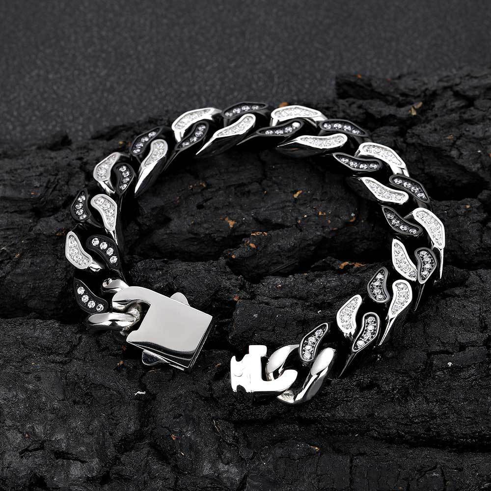 Steel Cuban Link Chain Necklace Full Zircon Mens Jewelry 12mm Hip Hop Stainless