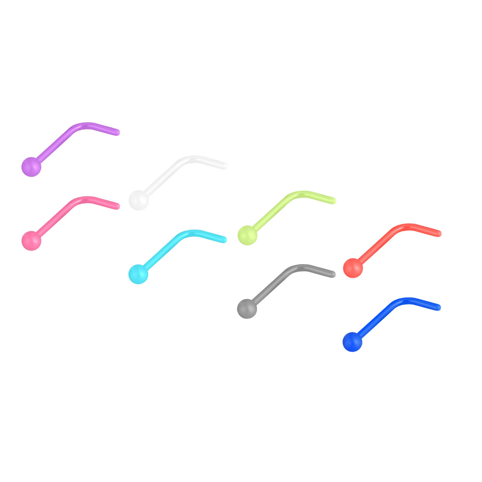 8-80pcs Colorful Nose Ring Retainer Bioflex L Shape Nose Pin Studs 20G Piercing