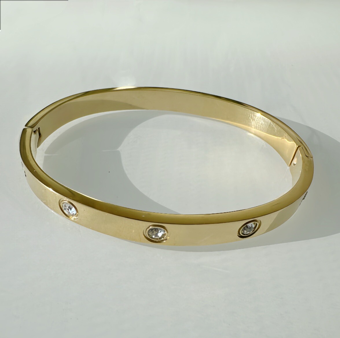 Stainless Steel Gold Cubic Zirconia Women Tarnish-Free Bangle Bracelet Size 7