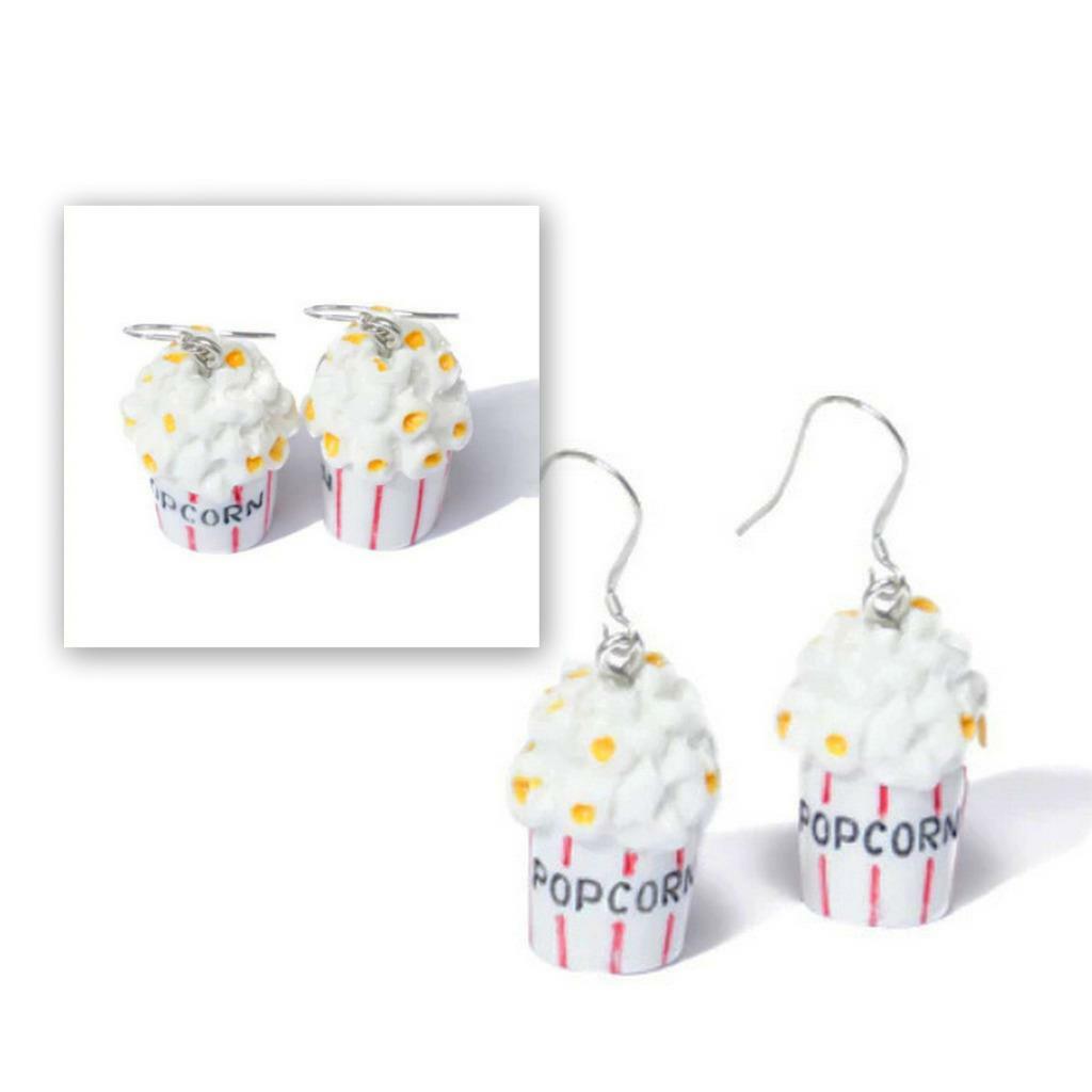 CUTE POPCORN BOX EARRINGS Movies Date Night Dangle Drop Stainless Steel Ear Wire