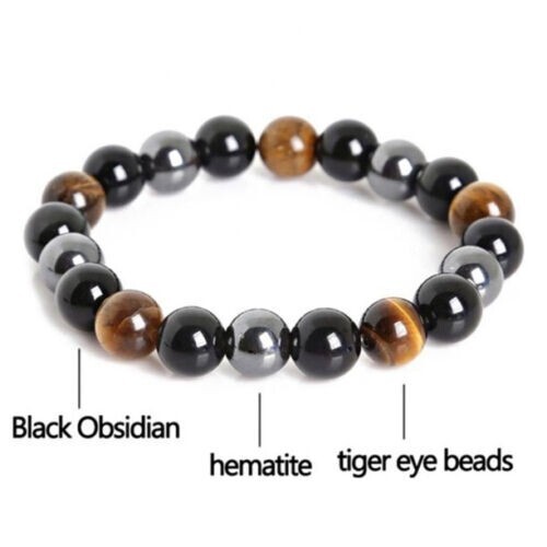 2 PCS Tiger Eye Natural Stone Obsidian 8mm Beaded Bracelet Men Women Jewelry
