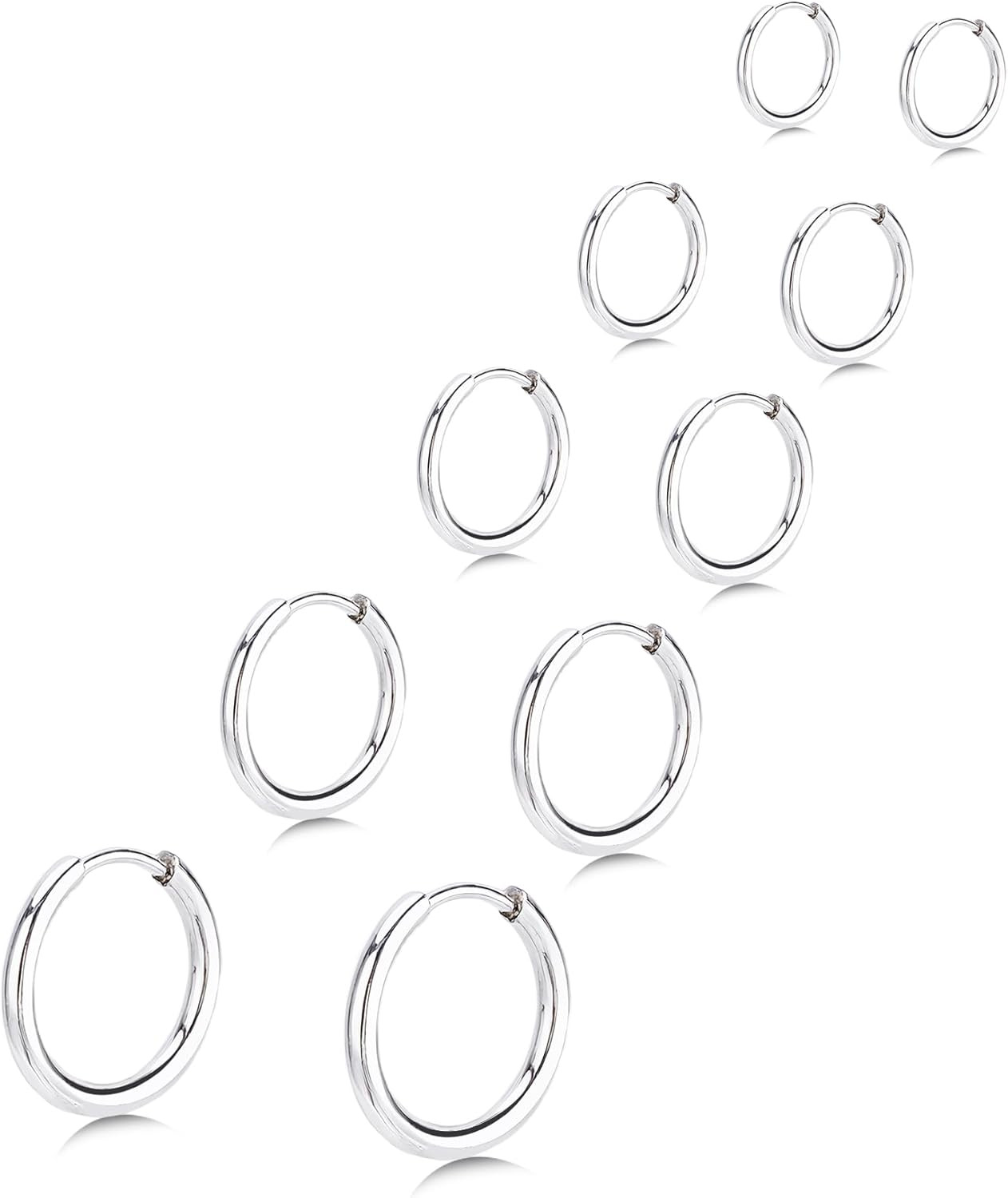5 Pairs Small Huggie Hoop Earrings for Women, Stainless Steel Lightweight