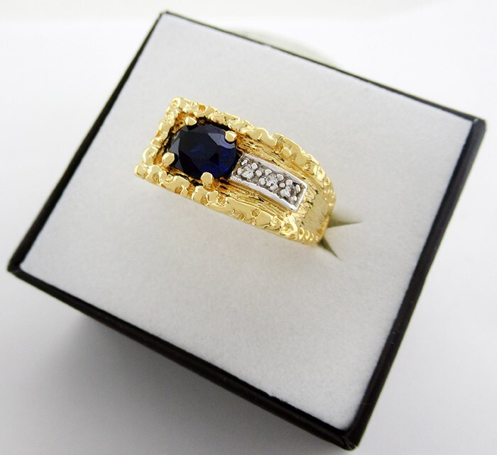LAB CREATED 1.16 Cts BLUE SAPPHIRE & GENUINE DIAMOND RING 14K GOLD – NWT