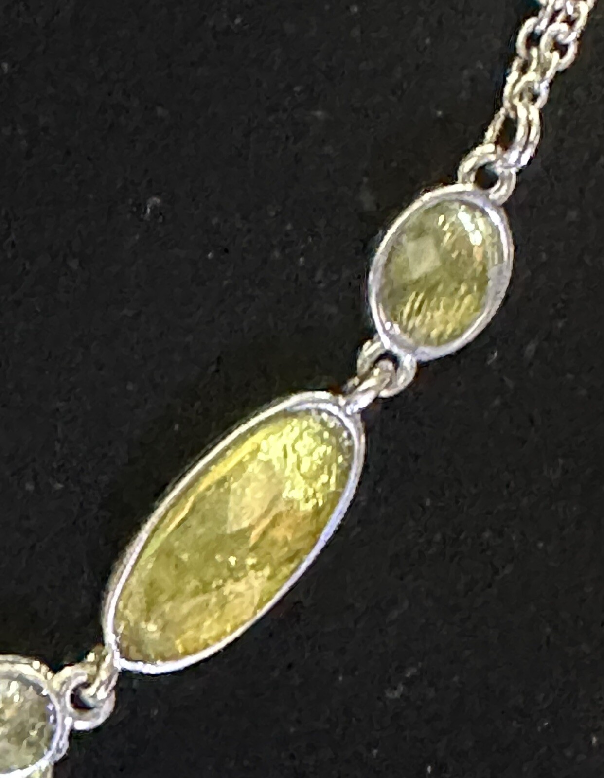 Lia Sophia Silver Tone Green Foil Backed Crystal Multi-strand Necklace 19” NEW