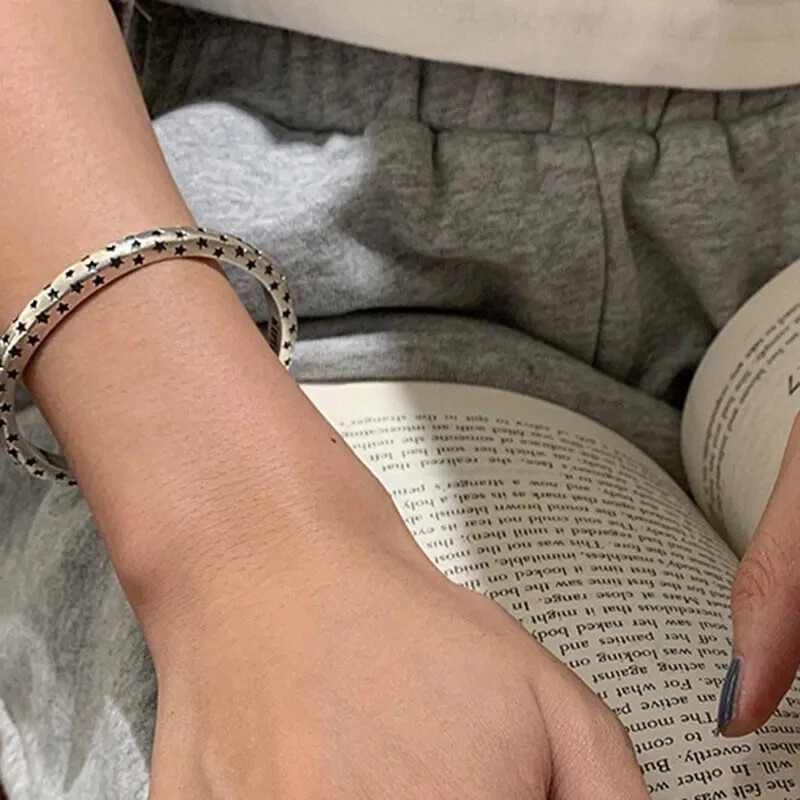 925 Sterling Silver Woman Handmade Vintage Elegant Cuff Bracelet Bangle Jewelry