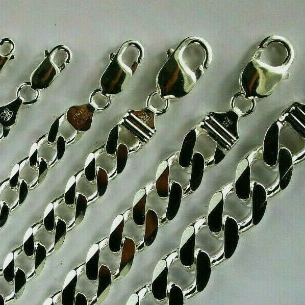 .925 Sterling Silver Cuban Curb Link Chain Necklace 1mm~15mm Men Women 16″~40″