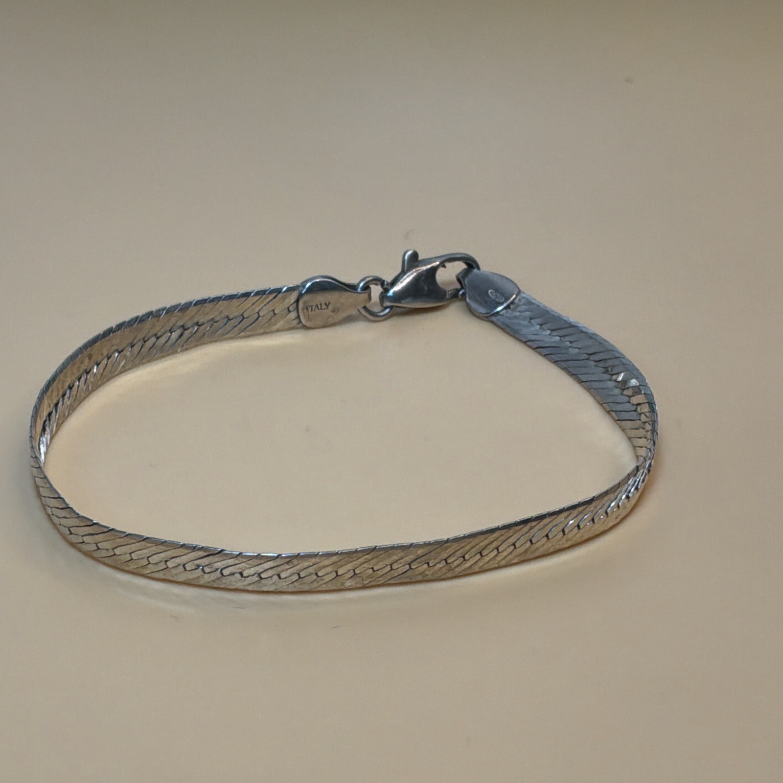 925 STERLING SILVER HERRINGBONE BRACELET ITALY 7”Inch Lobster Claw Clasp