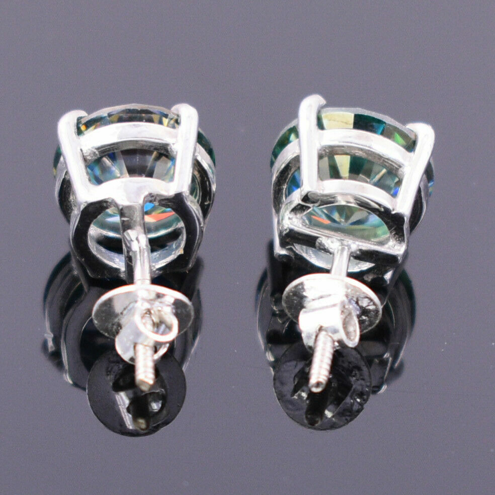 2 Ct Blue Heated & Pressure Treated Diamond Solitaire Studs in 925 Silver