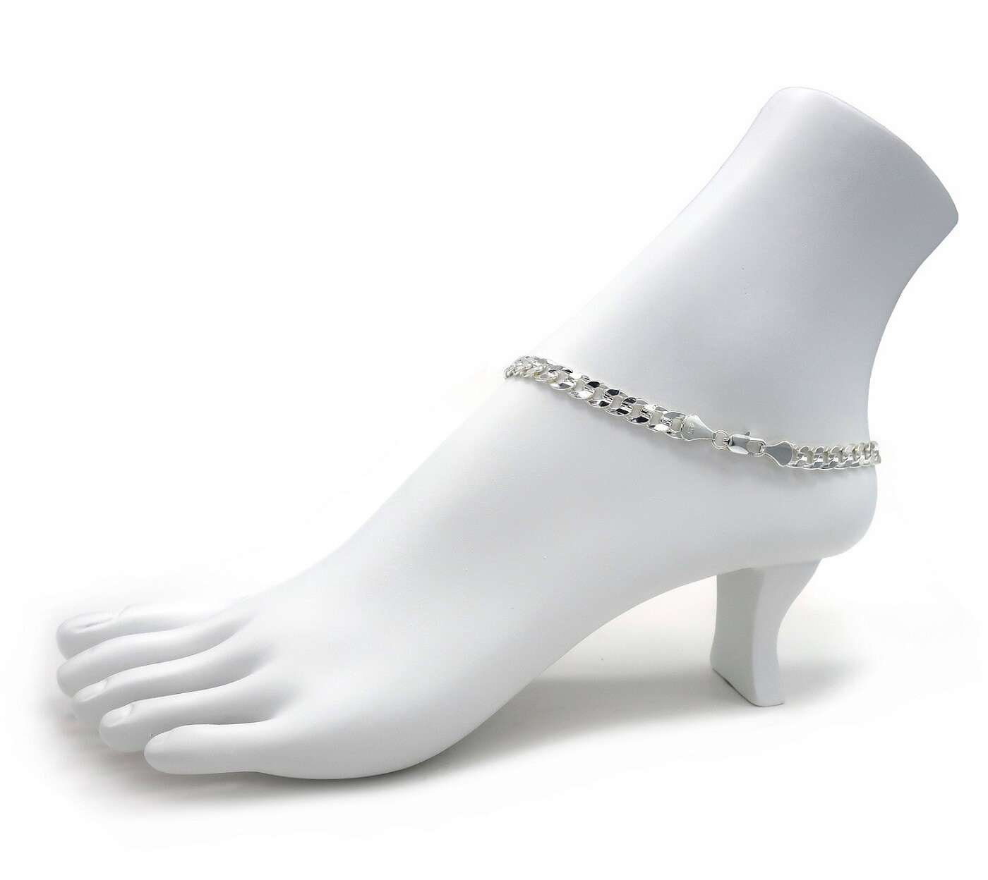 10″ CONCAVE CUBAN CURB LINK CHAIN QUALITY ANKLET BRACELET 925 SILVER PLATED