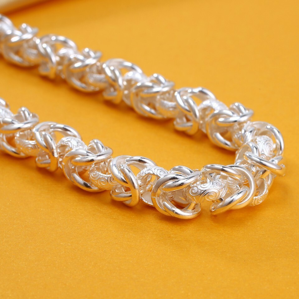 999 Pure Silver Necklace Dragon Keel Women Men’s 6.5mm/8mm/9mm Link Chain