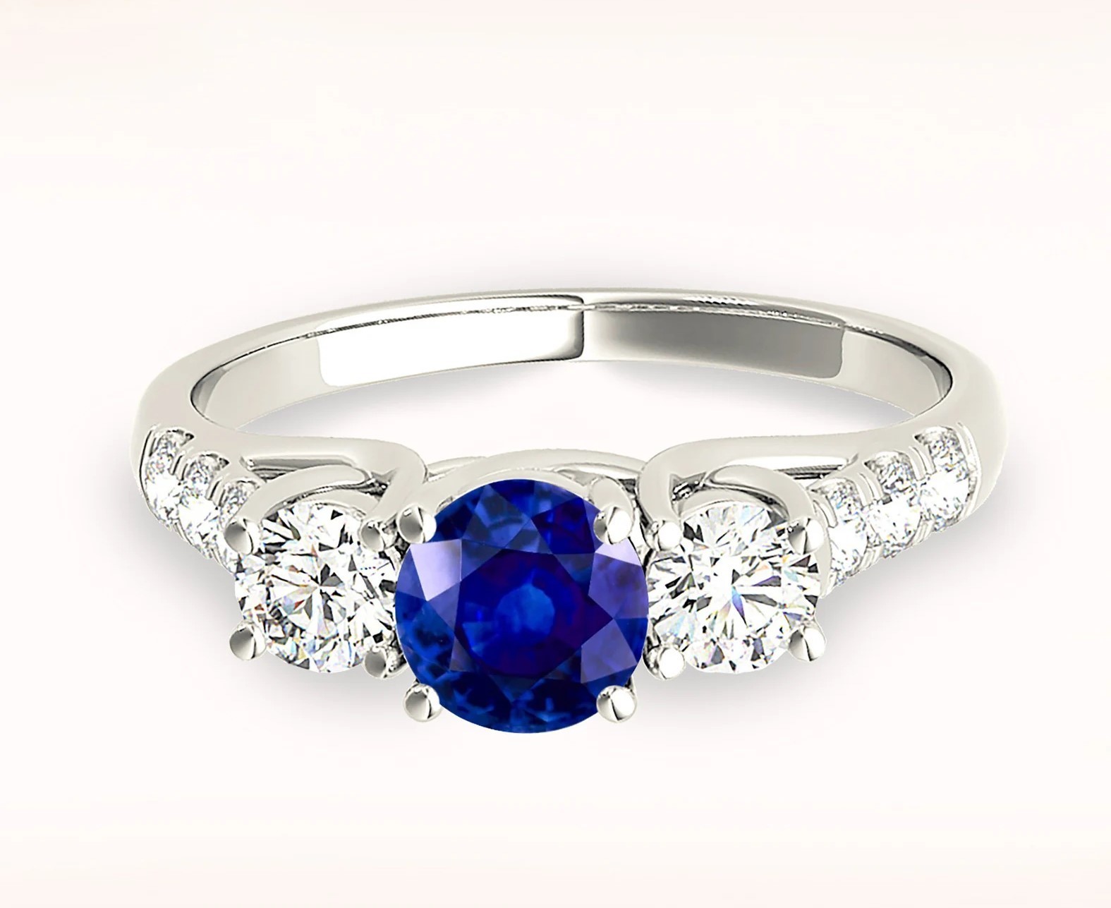 2.00 Ct Round Cut Natural Sapphire Diamond Engagement Ring 14K White Gold Size 6