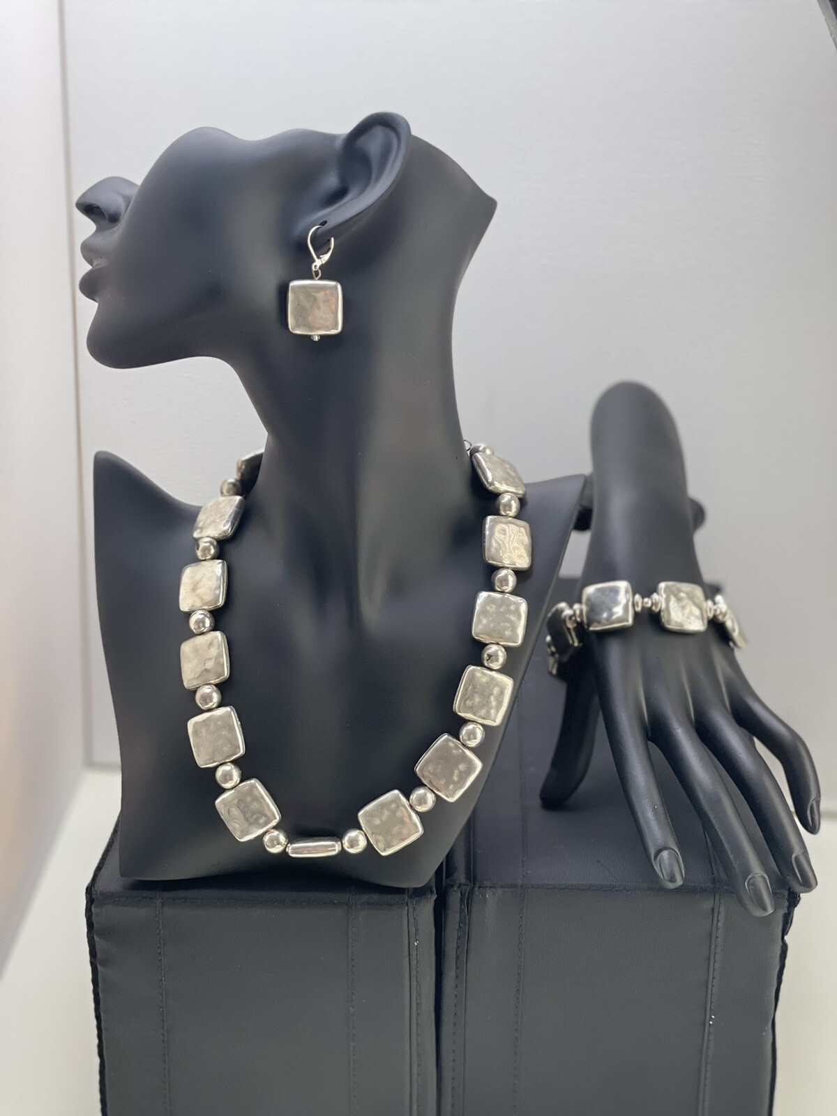 vintage handmade set necklace bracelet and earrings made of very light metal