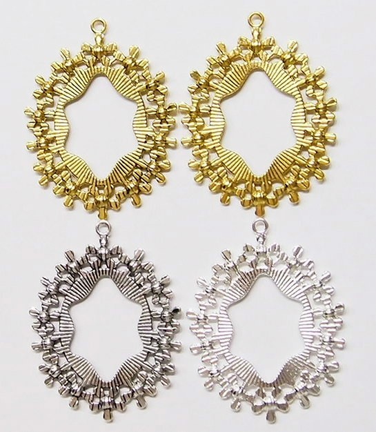 4 Different Colors 40x30mm Victorian Beaded Flower Large Floral Pendant Setting