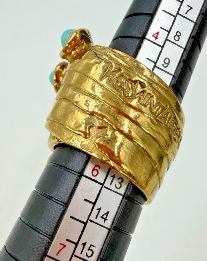 Yves Saint Laurent Ring Cocktail Oceanic Simulated Turquoise Signed Heavy 5.5