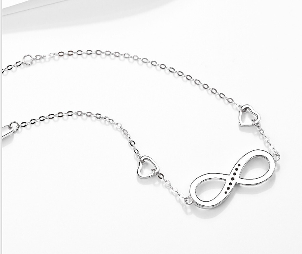 Fashion Women 925 Sterling Silver CZ Infinity Heart Love Chain Bracelet 7-8.5″