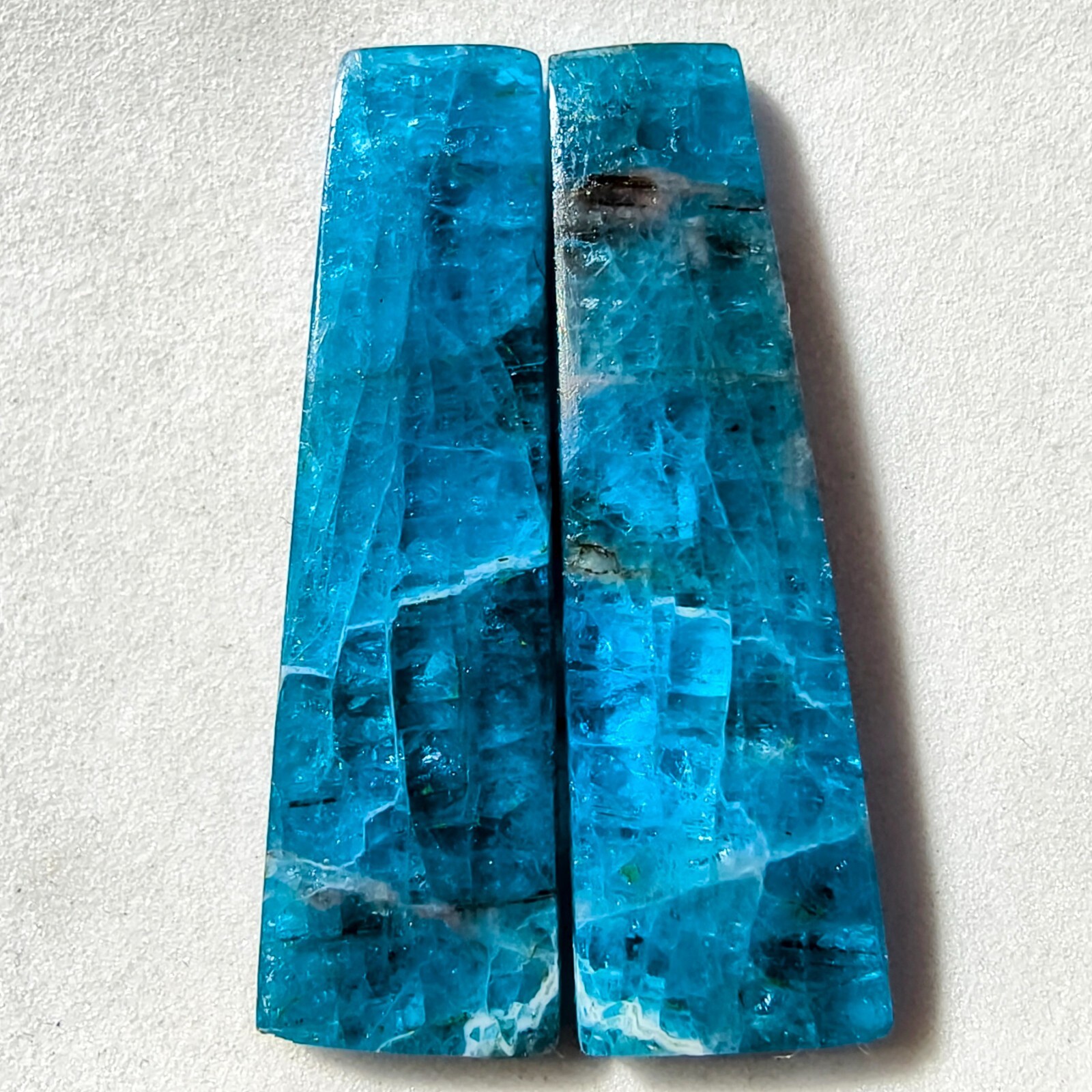 46 Cts Natural Blue Apatite Drilled Match Pair Cabochon Gemstone For Earrings 6