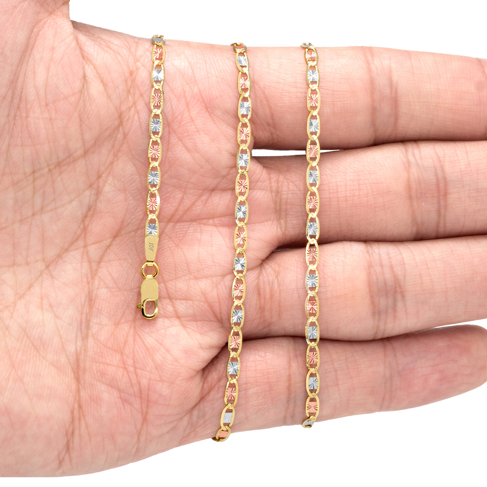 10K Tri Color Gold 1.5mm-5mm Valentino Mariner Anchor Chain Necklace 16″- 26″