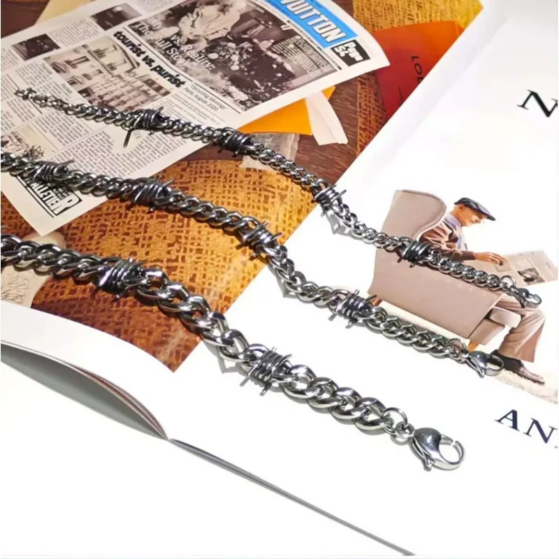 Barbed Wire Cuban Link Chain Bracelet Adjustable Stainless Steel Punk Emo 2026.