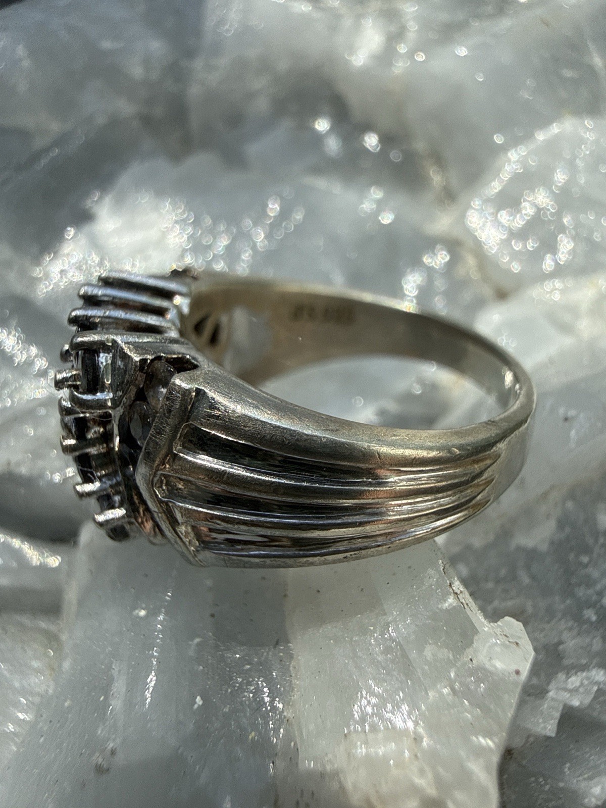 Gorgeous Vintage JS 925 Sterling Silver Cluster Ring Dome Statement Size 6 6.80g