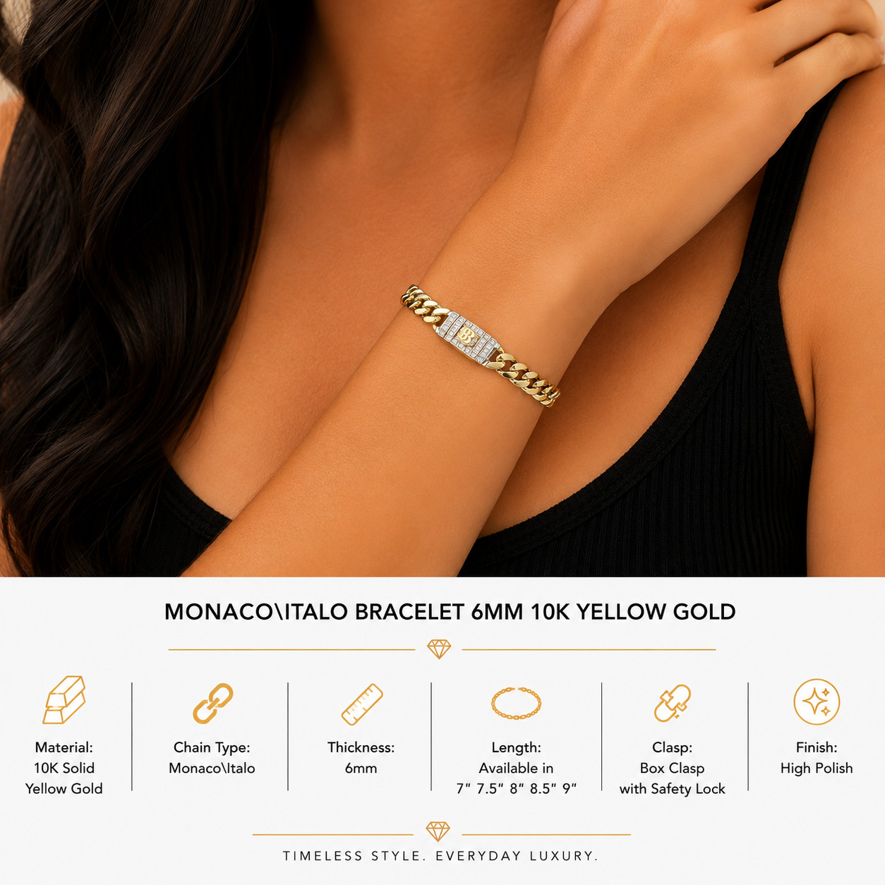 10K Yellow Gold Monaco/Italo bracelet 7” – 6mm Classic Twisted bracelet Jewelry