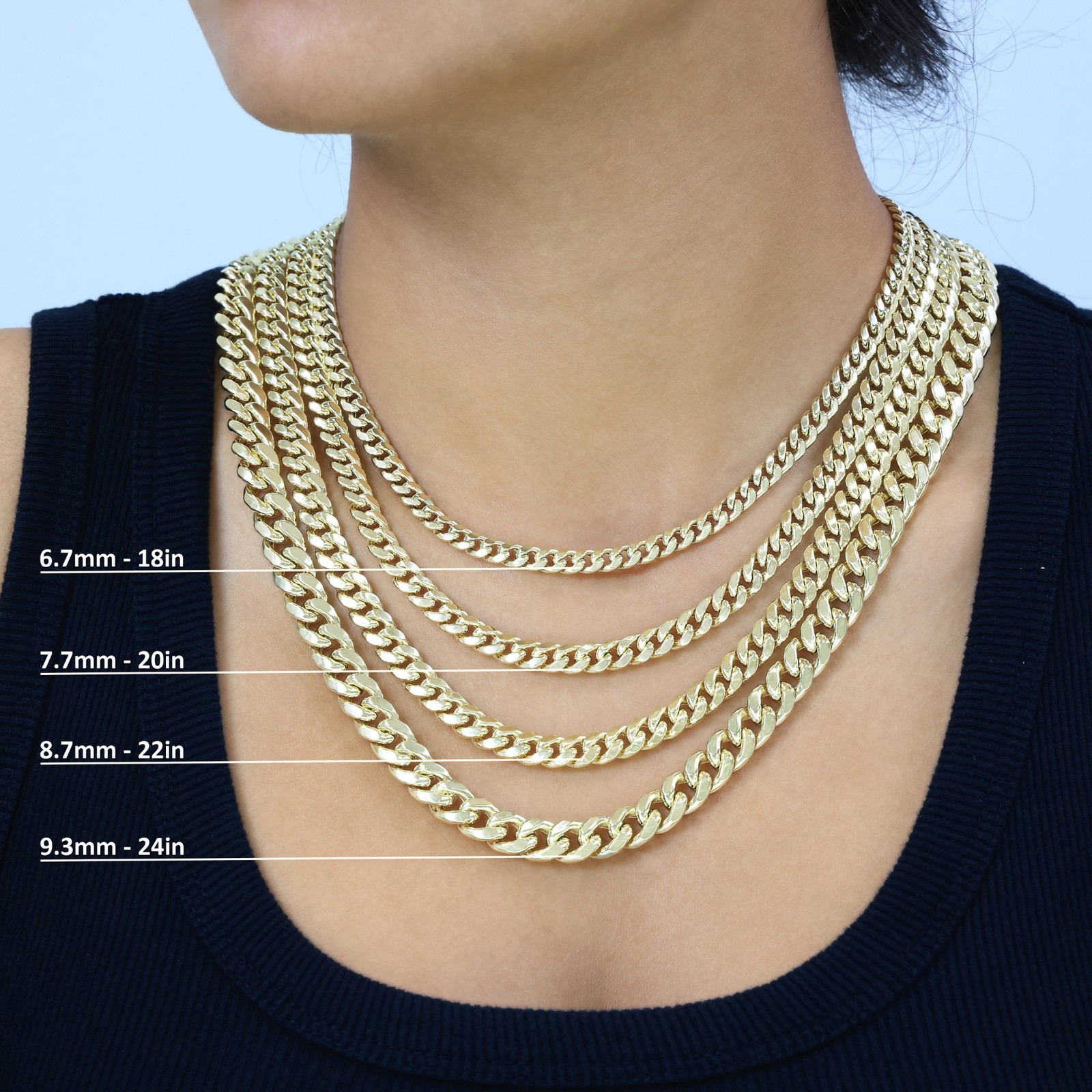 14K Real Yellow Gold 3mm-12.6mm Miami Cuban Lightweight Chain Necklace Bracelet