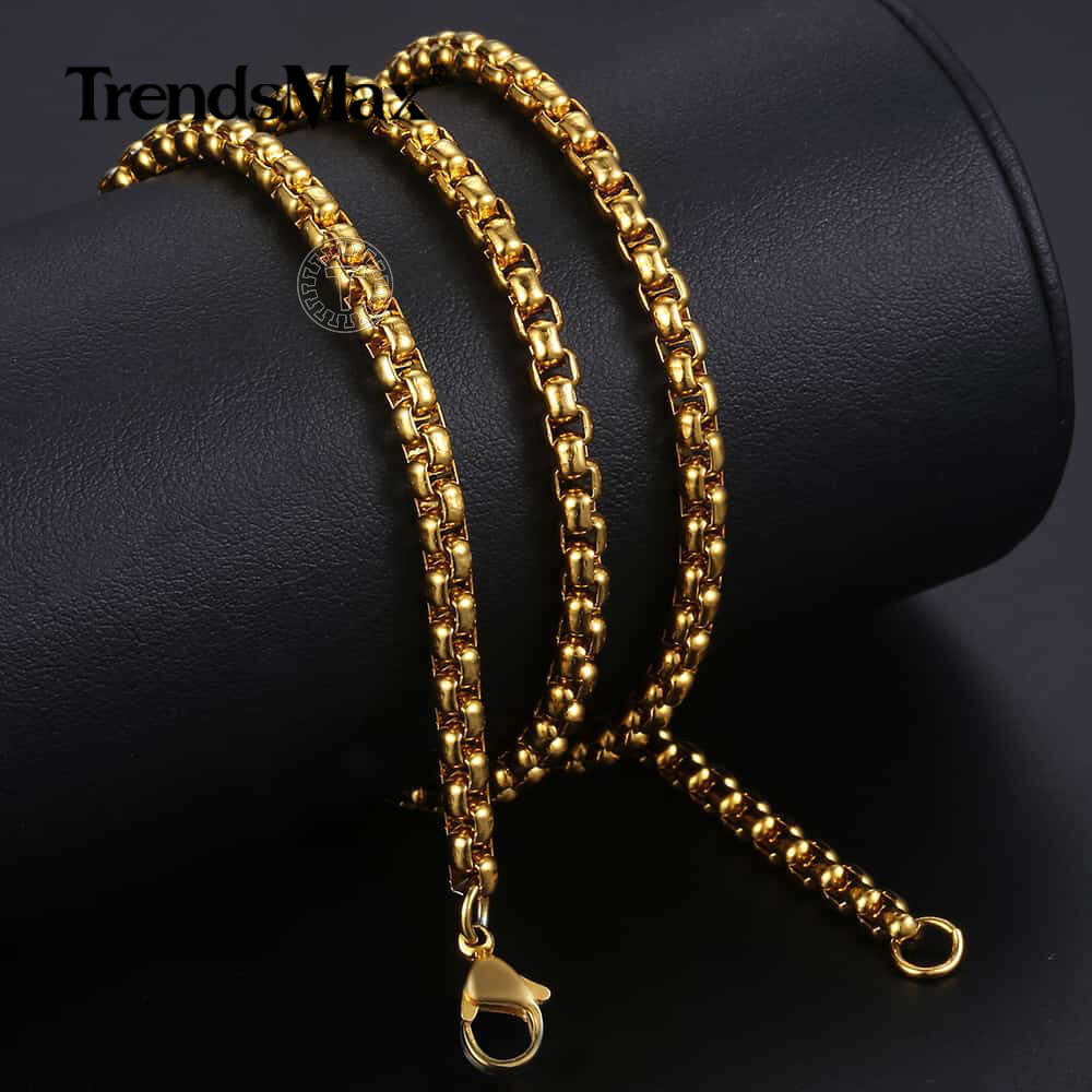 18″-24″ 2/3/4/5MM Gold Plated Stainless Steel Smooth Box Chain Necklace
