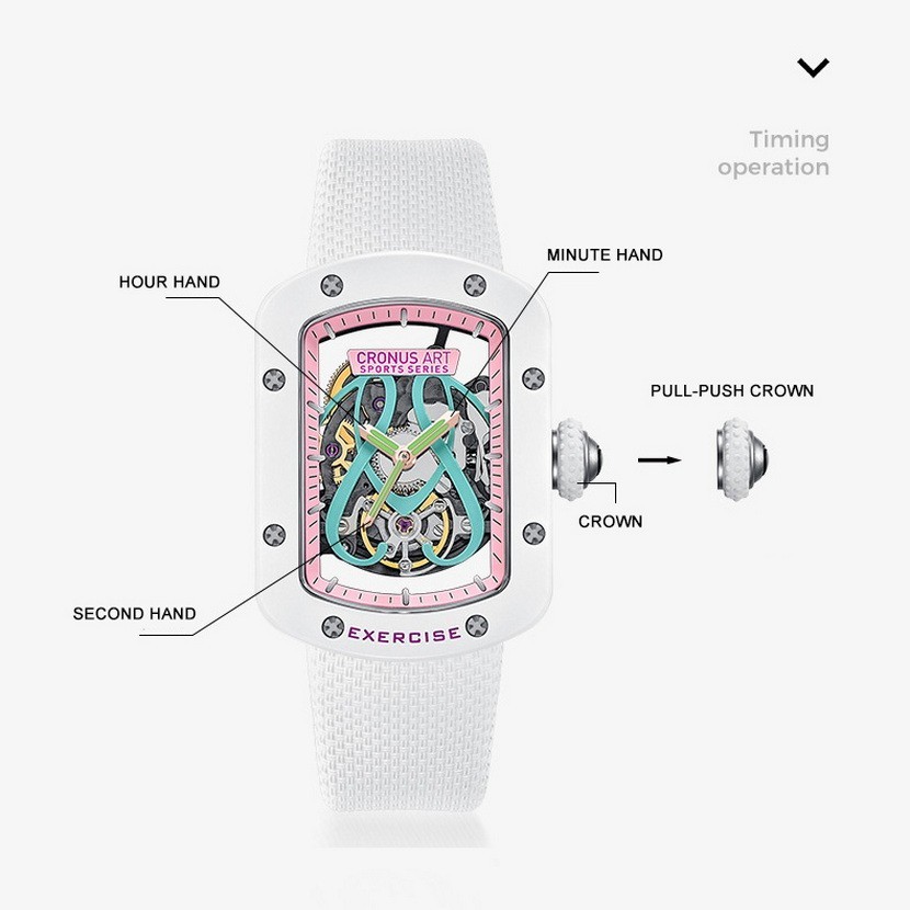 CRONUSART Women Automatic Watch 29mm Rectangle Ladies Mechanical Wristwatch