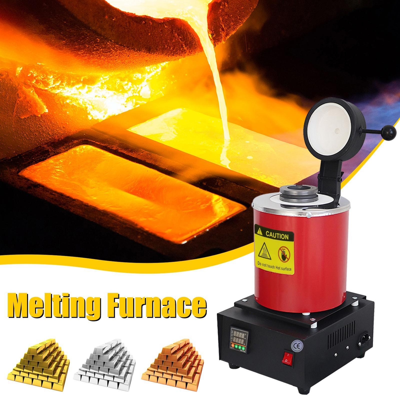 3KG 1500W Electric Digital Metal Melting Furnace Gold Silver Smelter 2102℉ 110V
