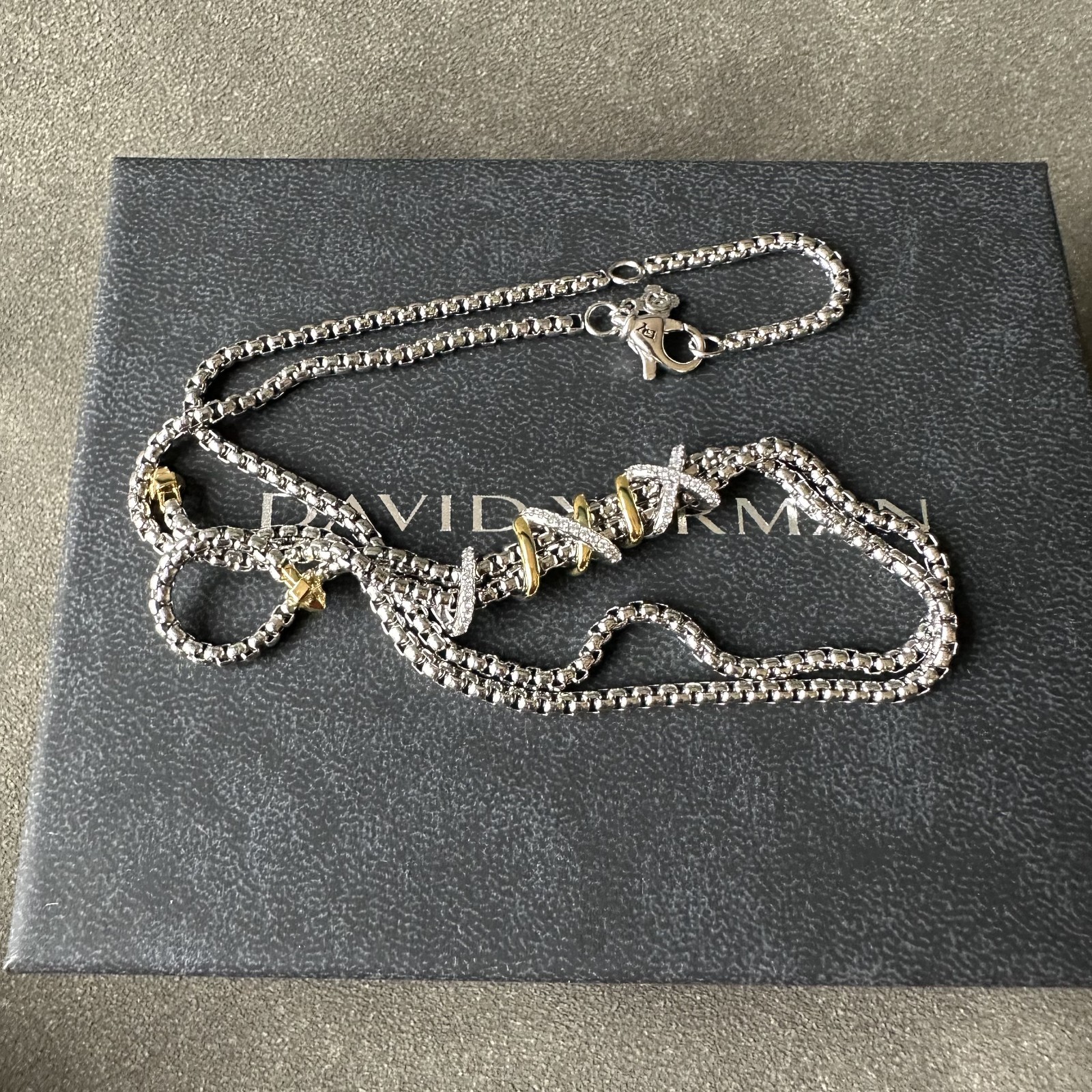 David Yurman Crossover Diamond Necklace 925 Silver 18K Gold Two Tone 19.6IN