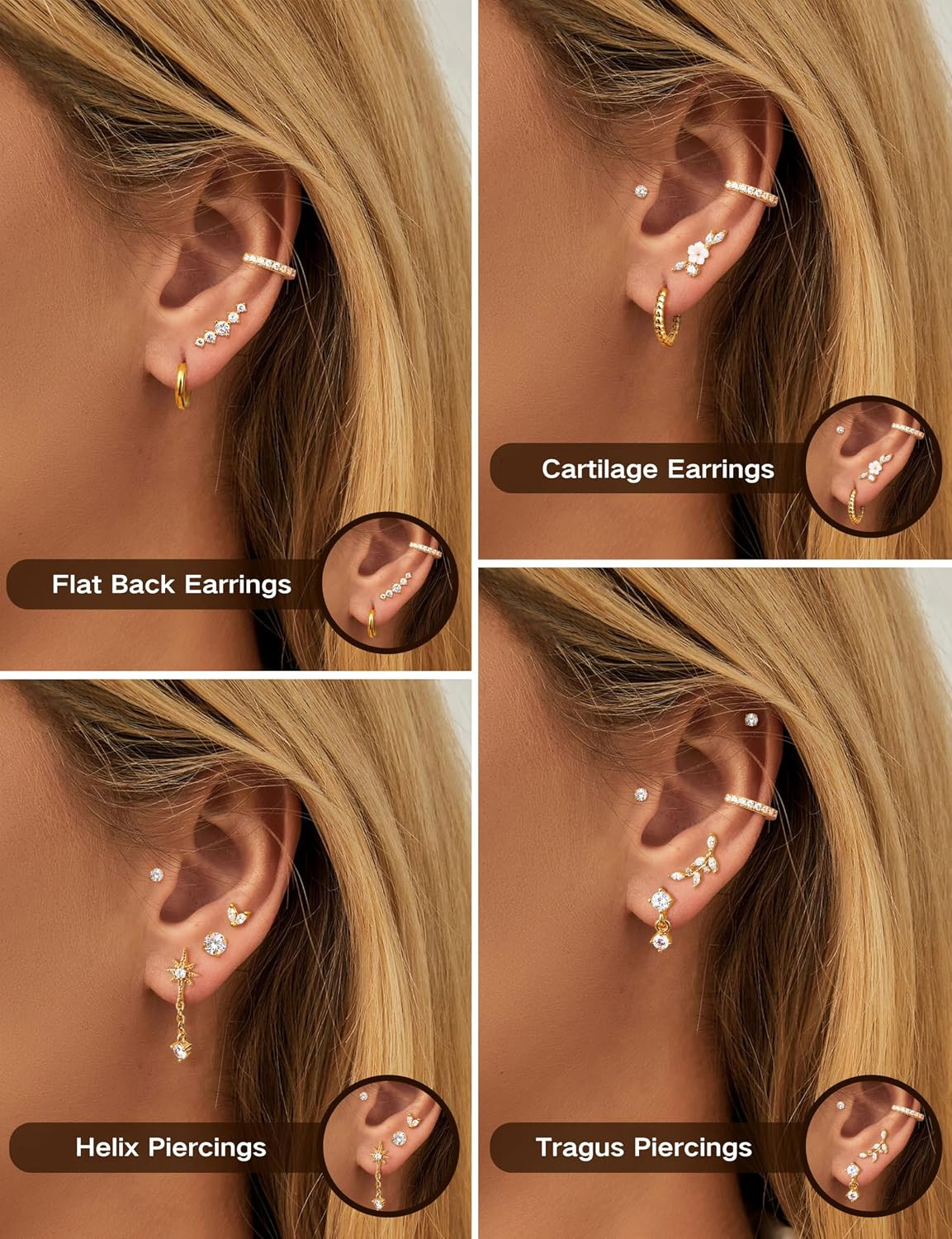 16 Gauge Cartilage Earrings for Women Flat Back-Hypoallergenic Surgical Stainles