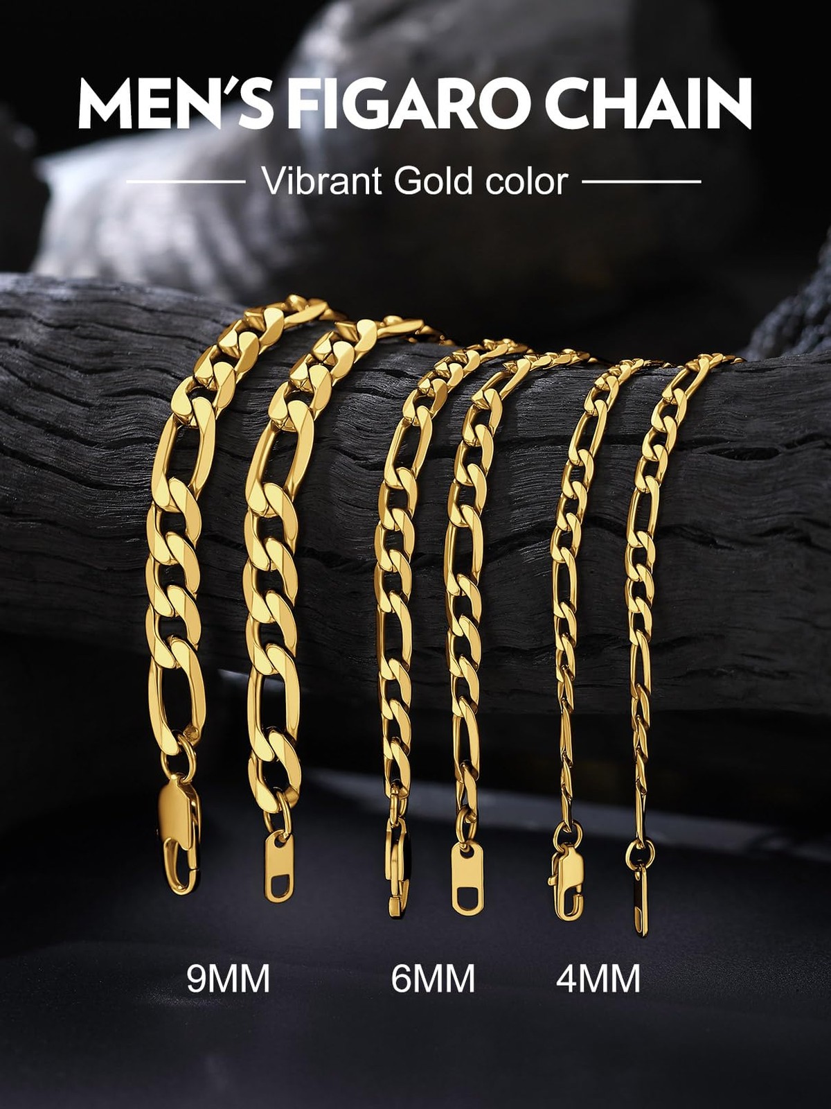 Bandmax Mens Womens Stainless Steel Gold Plated Figaro Chains 18 Inch 4MM Shi…