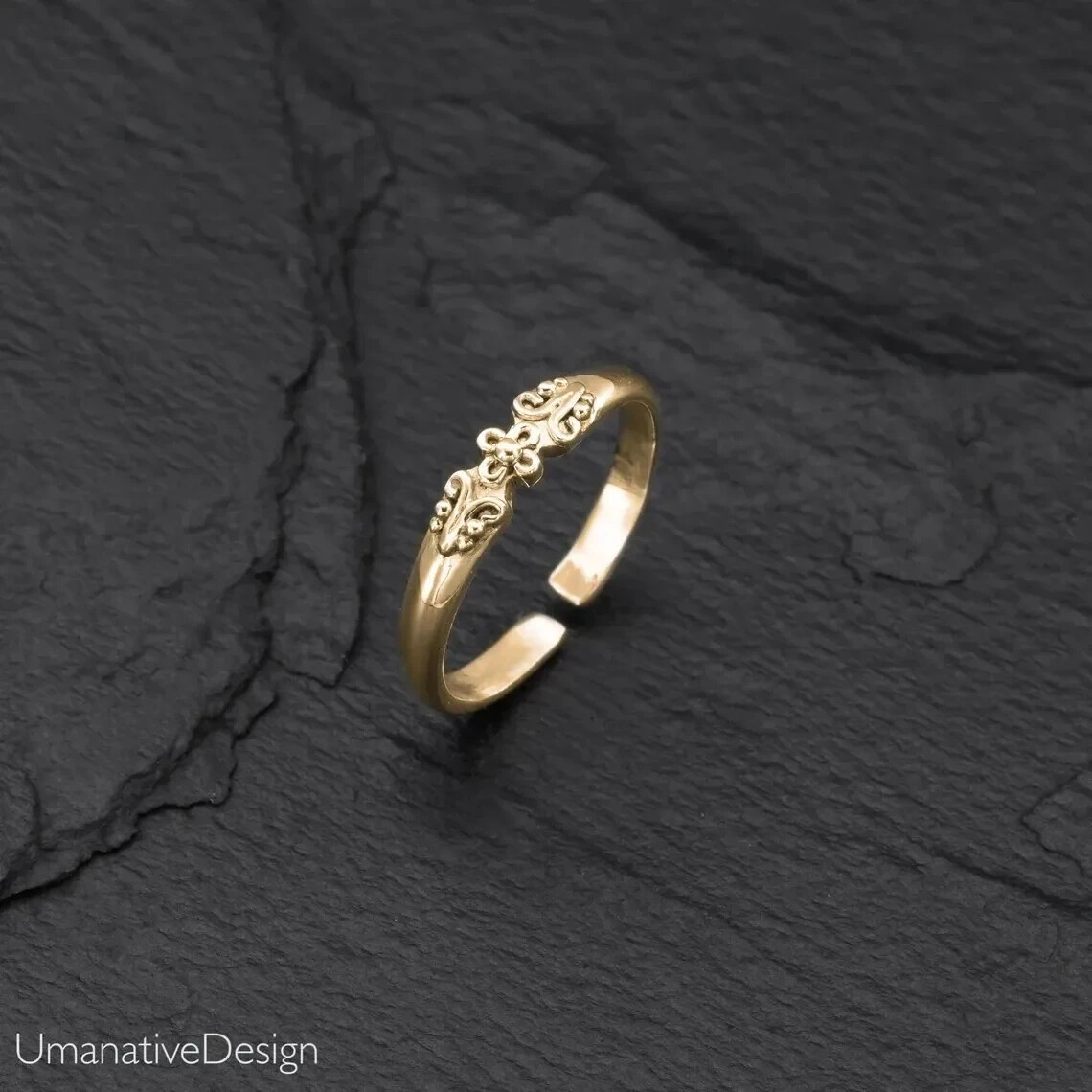 Women’s Flower Gold Toe Ring Adjustable Ring Yellow Gold Plated 925 Sliver