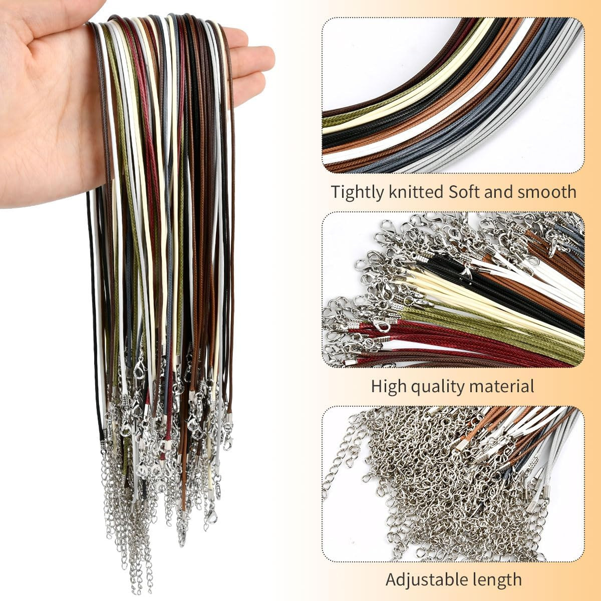 BUYGOO 100Pcs Leather Necklace Cord Bulk with Clasp, 20Inch Colorful Necklace Br