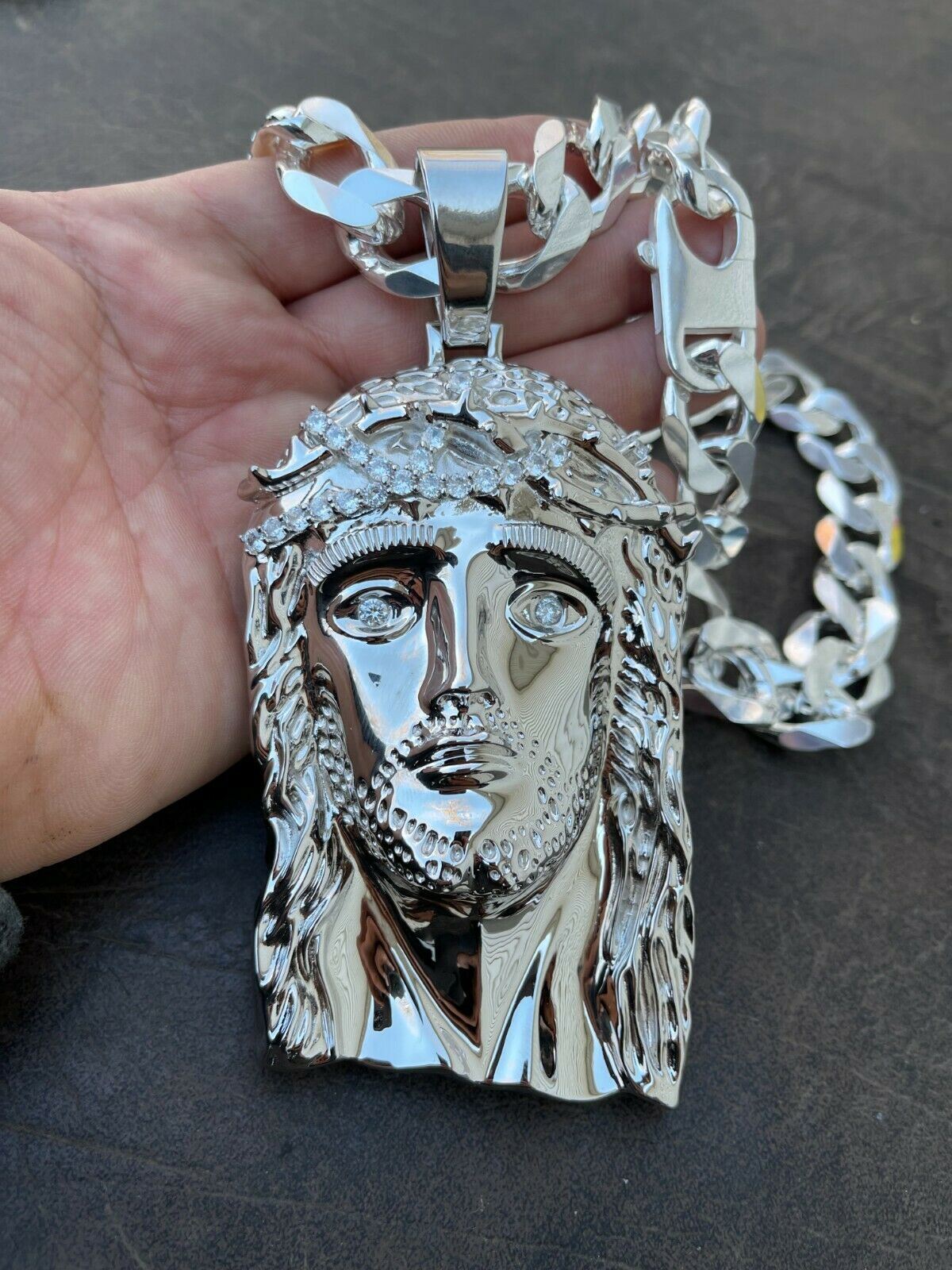 HUGE 6″ 310 Gram 925 Silver Hip Hop Mens Jesus Piece Pendant Necklace Iced CZ