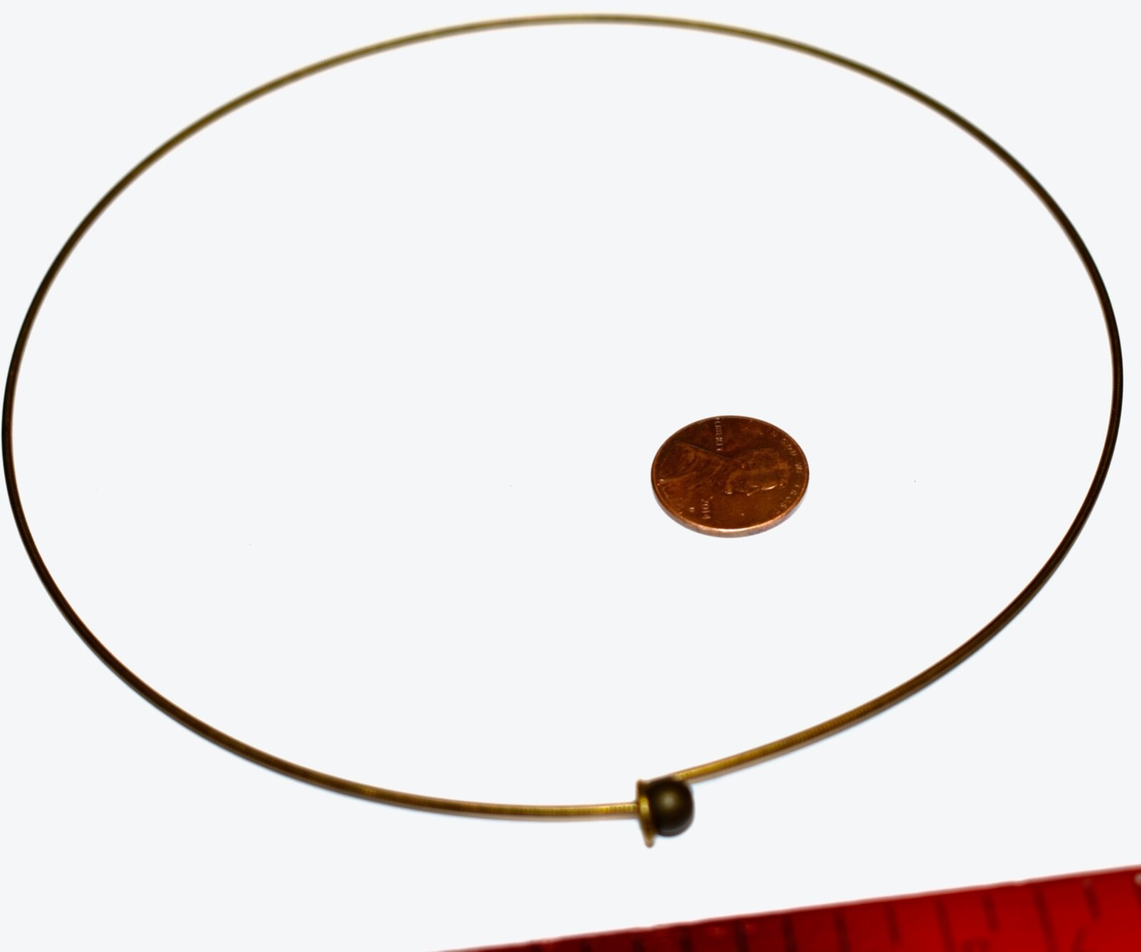 VINTAGE RAW NATURAL BRASS NECK WIRE CHOKER NECKLACE 16 gauge WIRE. BALL CLASP