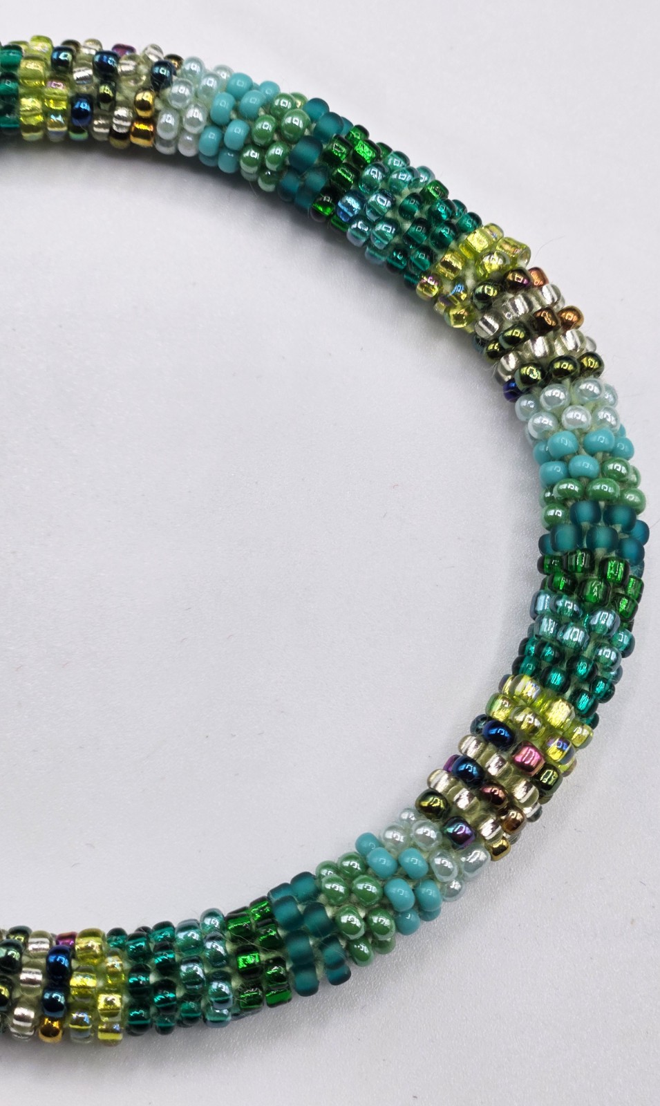 Set of 2 Handmade Nepal Glass Seed-Bead Crochet Boho Roll-On Bracelet Jewelry