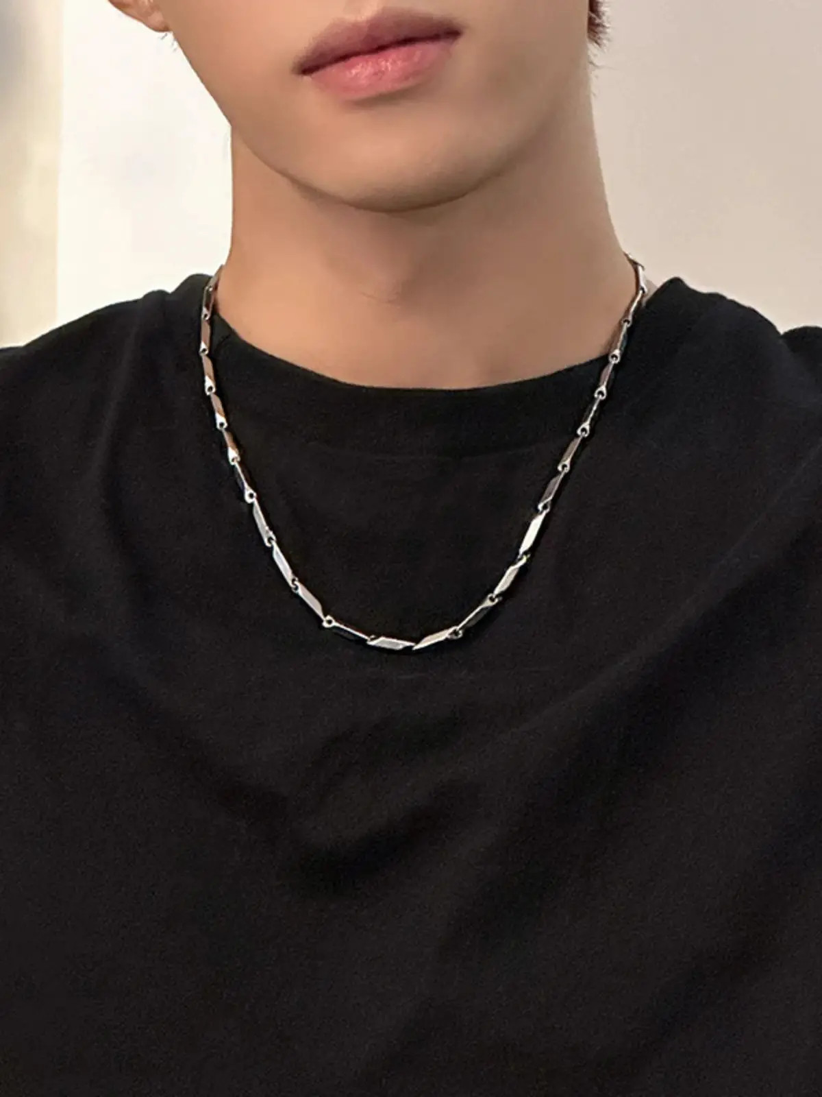 Titanium Steel Rhombus Necklace for Men Women Punk Hip-hop Kpop Style Jewelry Ac